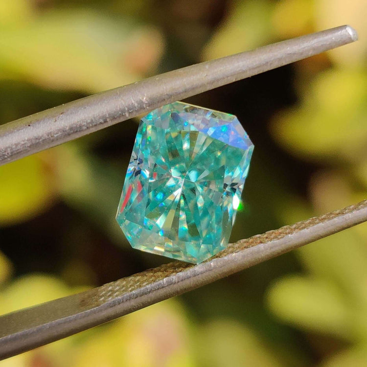 1.85 carat radiant cut blue moissanite loose stone for custom jewelry designs.
