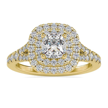 Split shank engagement ring featuring a Lab Grown Diamond and a four prong ring setting.