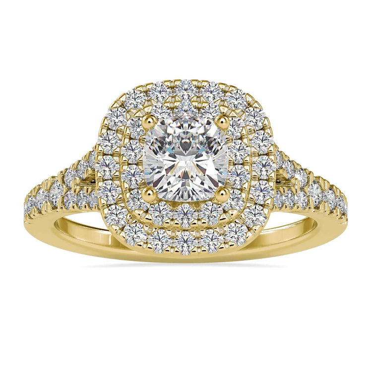 Split shank engagement ring featuring a Lab Grown Diamond and a four prong ring setting.