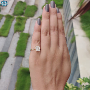 Emerald cut moissanite ring with sparkling brilliance and modern appeal.
