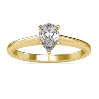 Pear cut engagement ring featuring a Lab Grown Diamond with a five prong ring setting.
