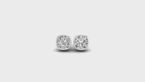Elegant cushion bezel setting earrings with IGI certified diamonds for added brilliance.
