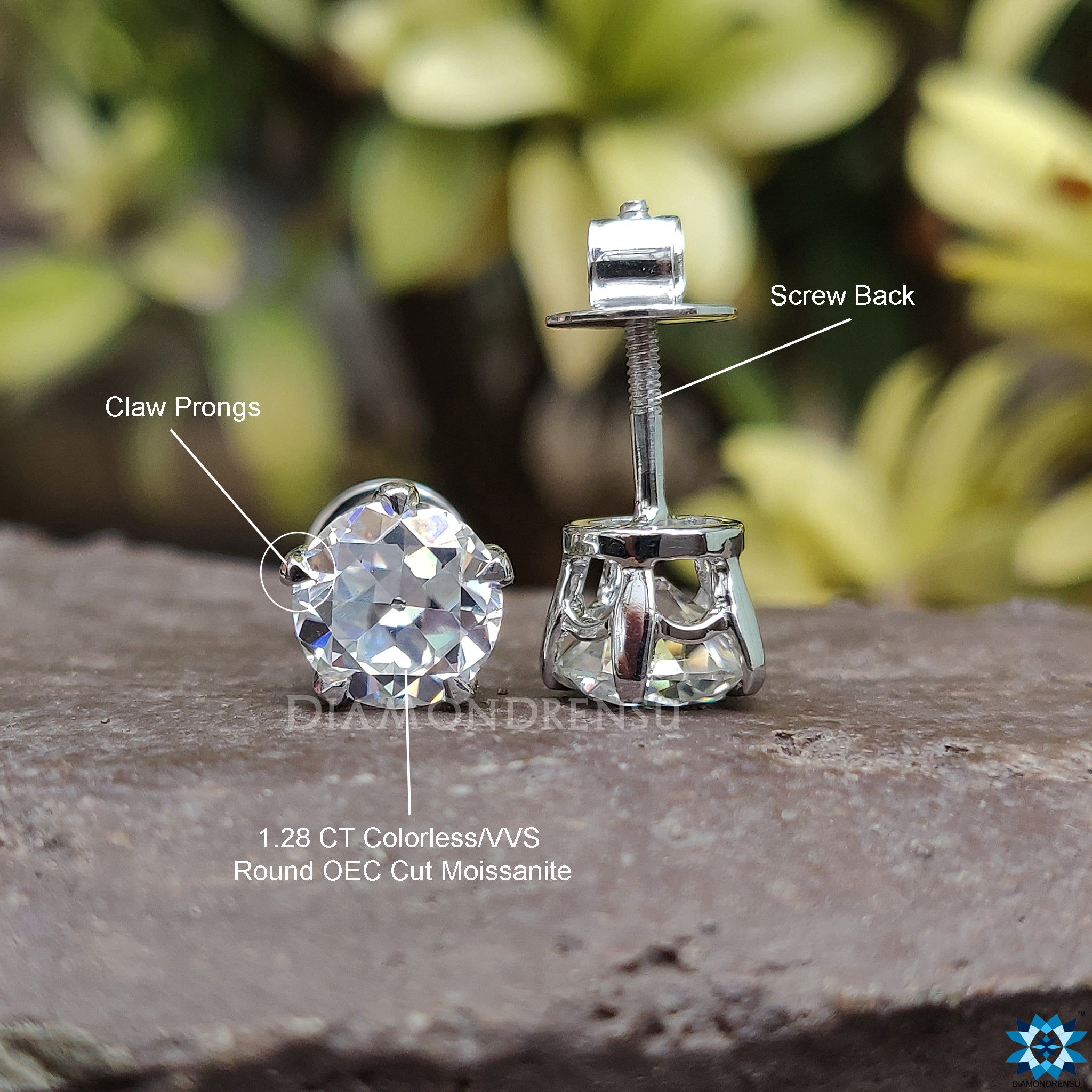 Moissanite Earrings Screw Back | Diamondrensu Platinum
