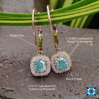 cyan blue cushion earrings