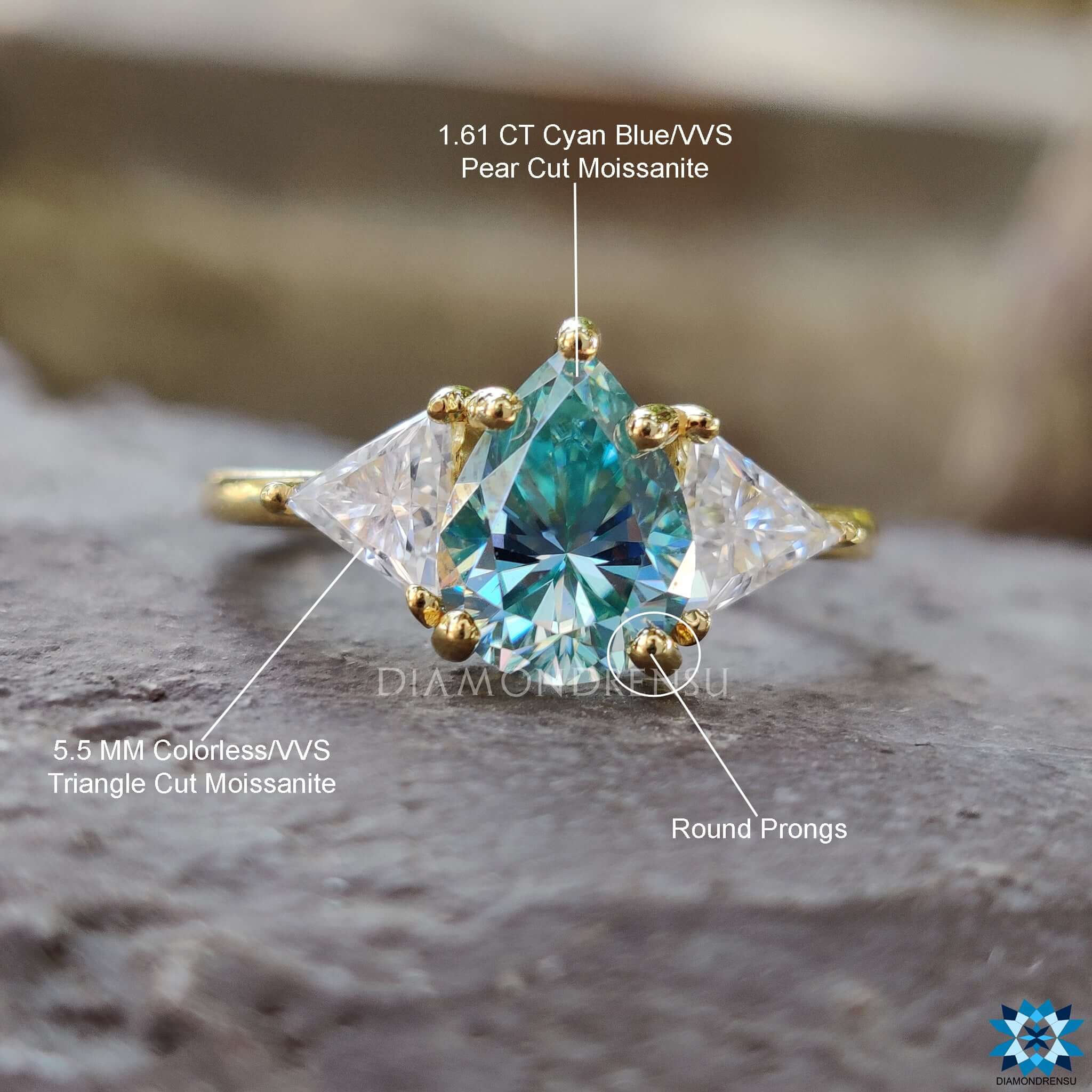cyan blue pear moissanite jewelry