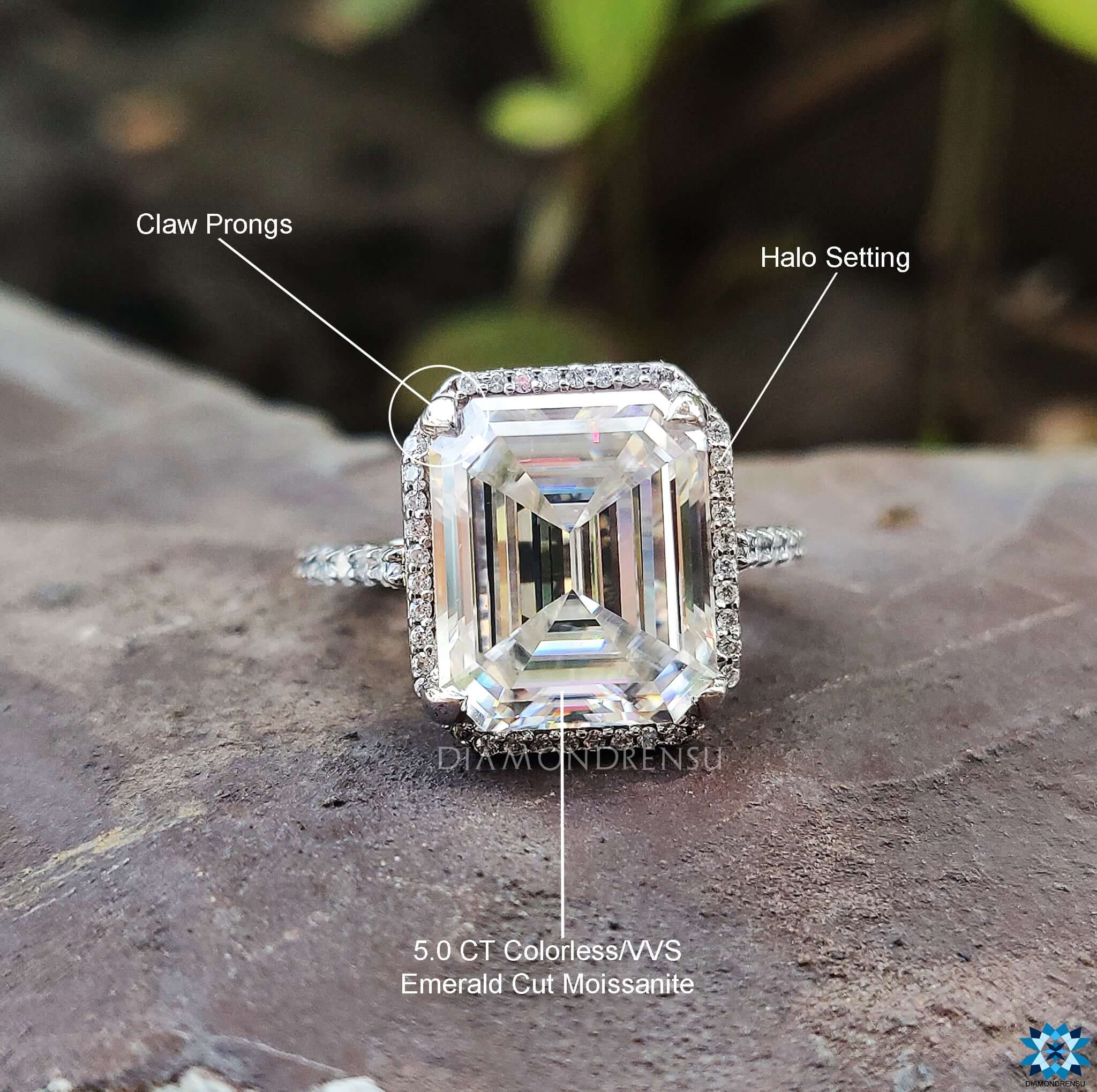 Amazon.com: GUIDECUN Simple 2.5CT Rectangle Brilliant Emerald Cut AAA CZ  Accented Halo Engagement Ring for Women (US Size 6) : Clothing, Shoes &  Jewelry