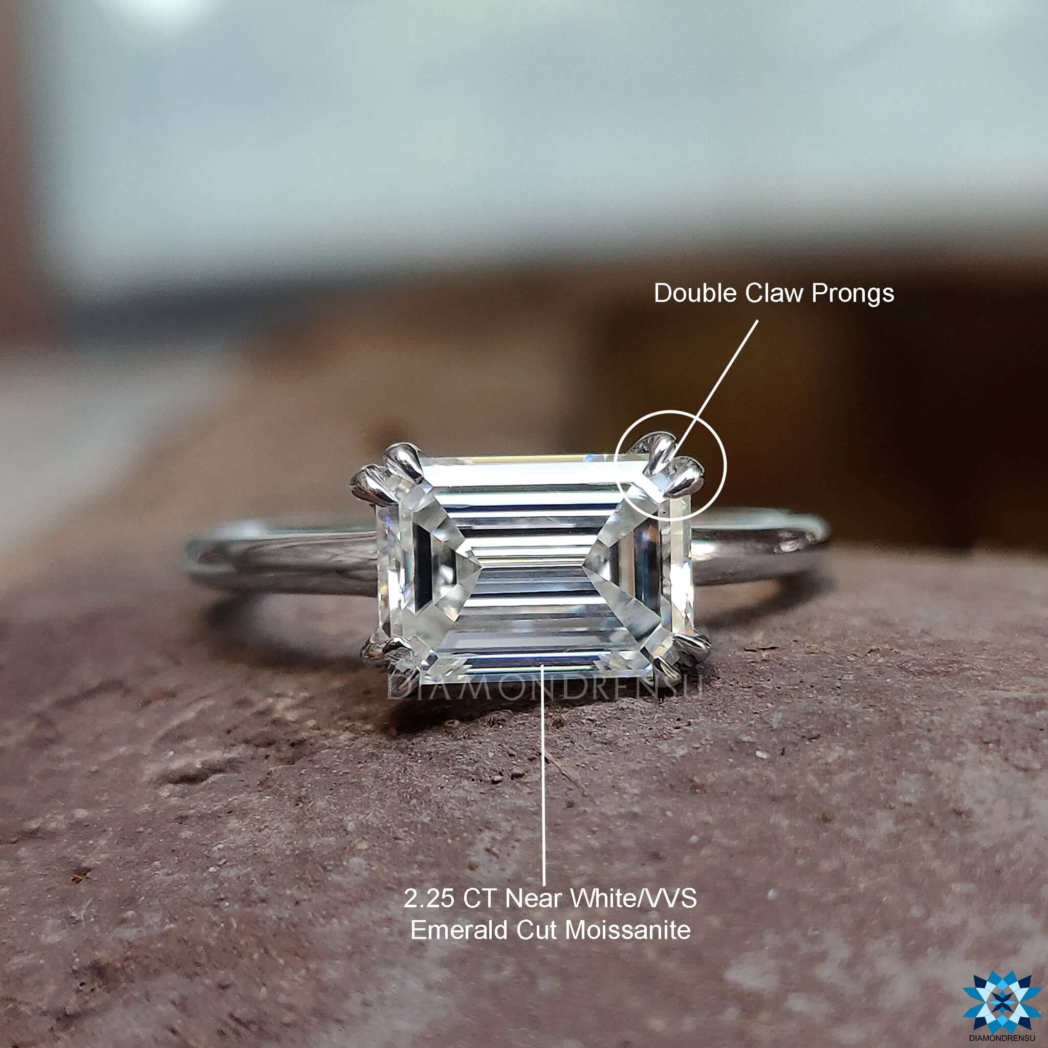 east to west setting moissanite ring