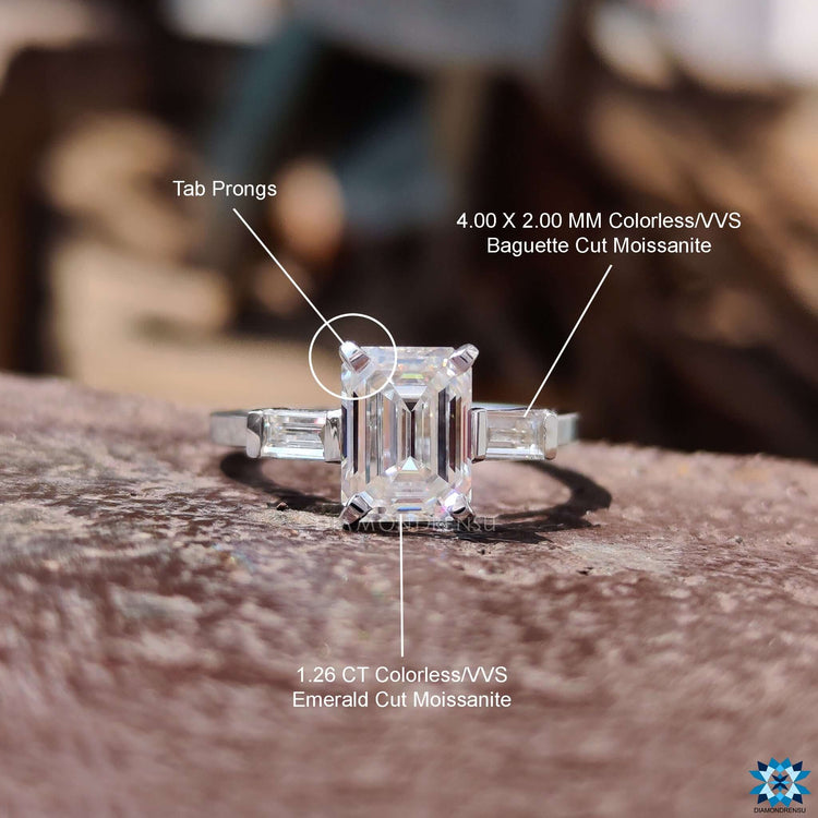 three stone moissanite ring