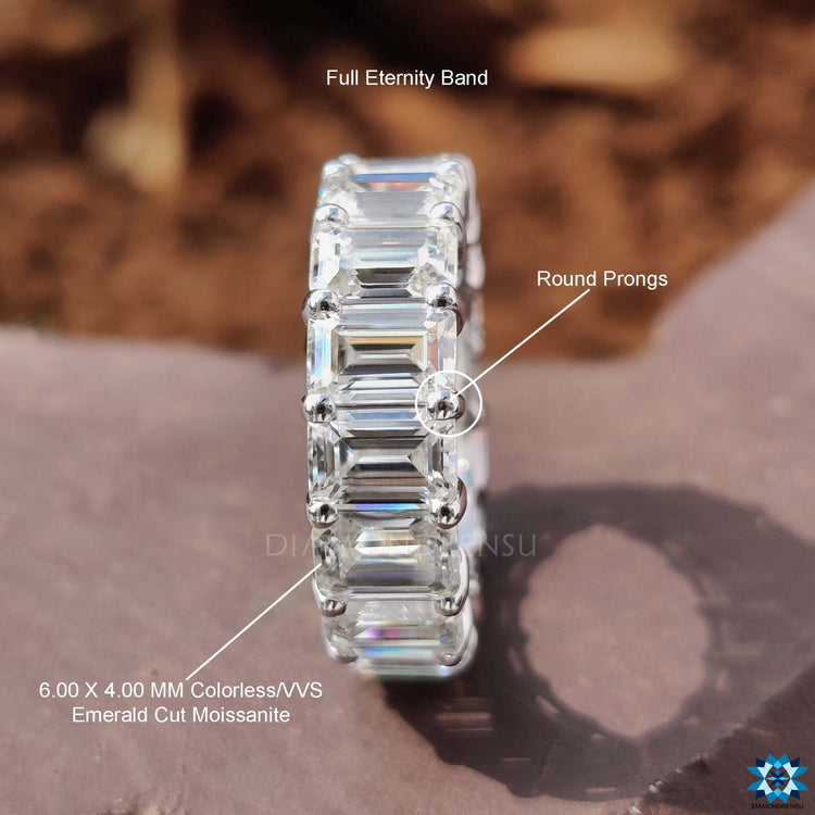 Exquisite emerald cut moissanite eternity band designed to offer brilliance and lasting beauty.