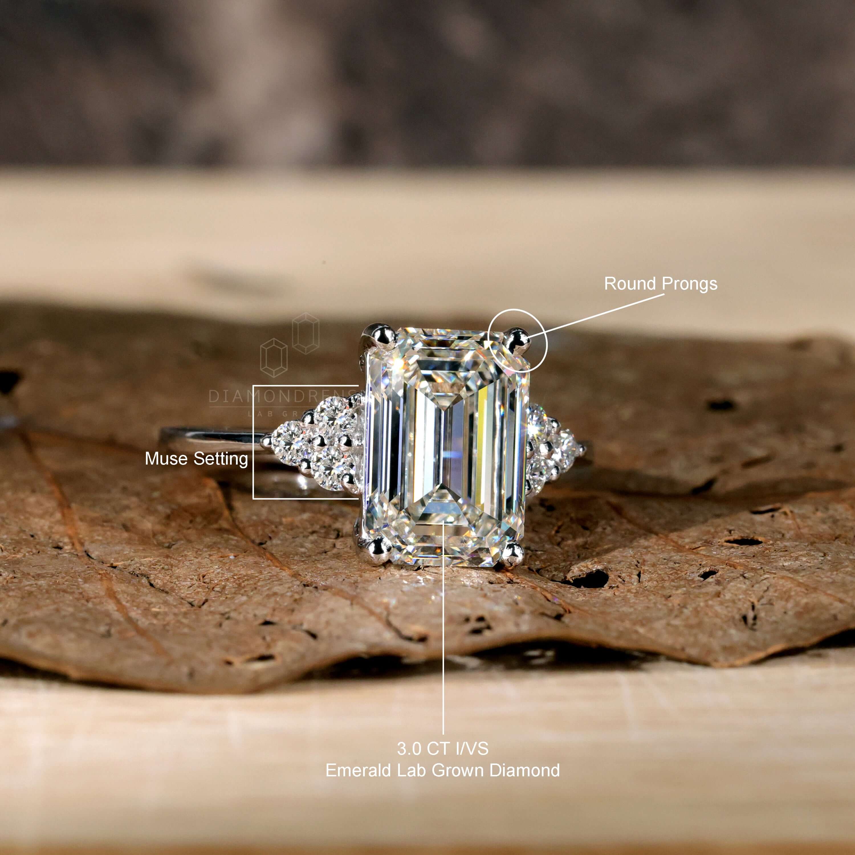 3 diamond emerald cut engagement ring Clearance