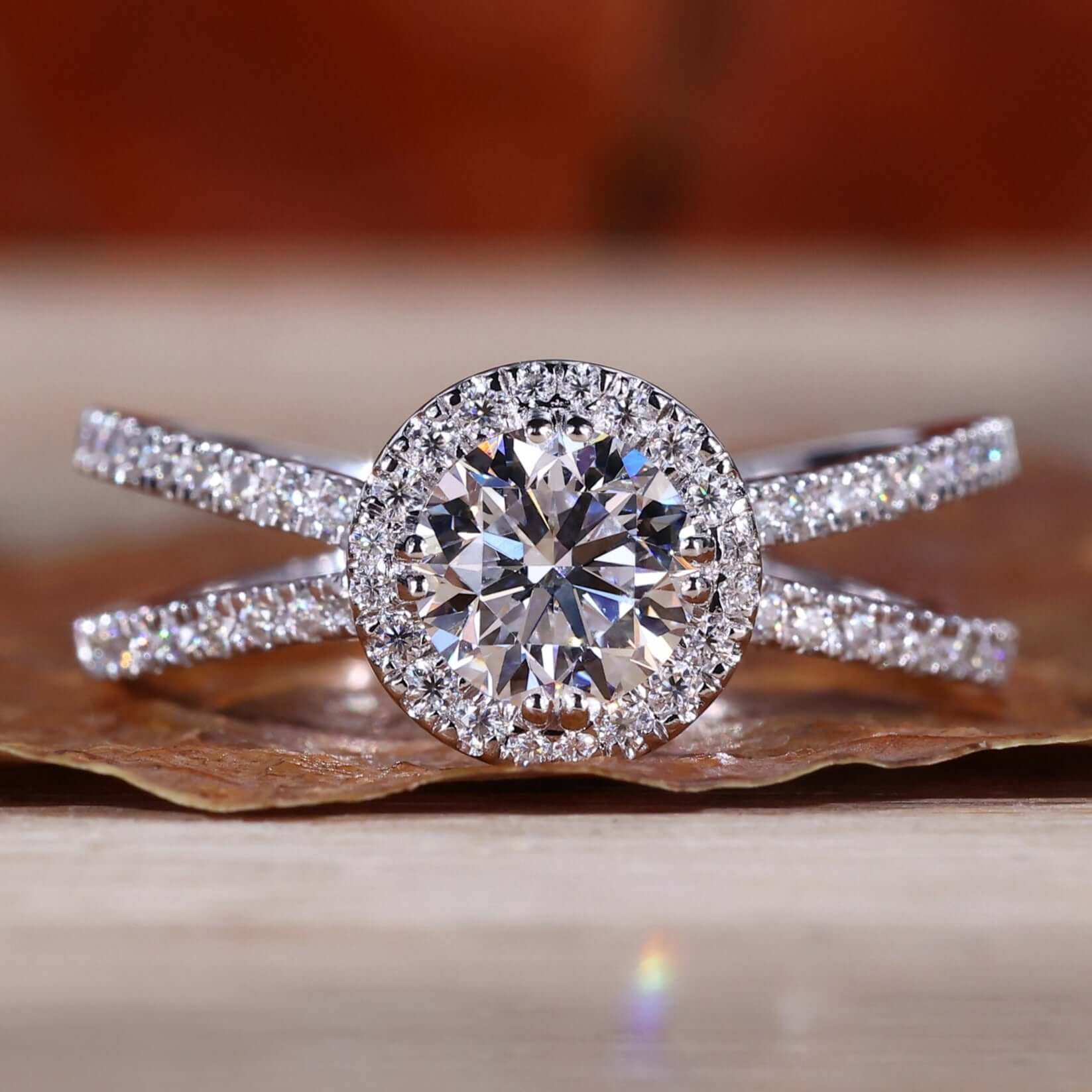 Lab Grown Rings Round Lab Grown Diamond Halo - Split Shank Engagement Ring