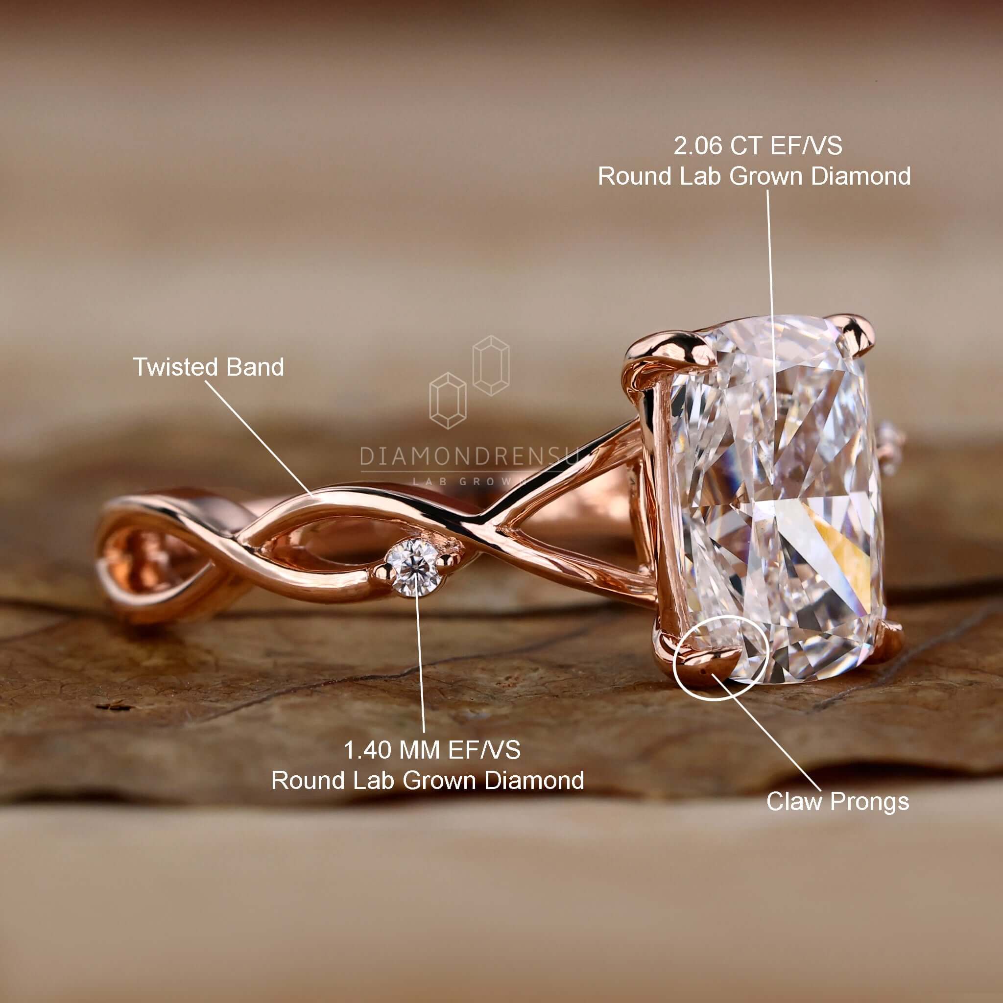Customize Engement Rings Elongated Cushion Cut Diamond Ring, Lab Grown Diamond Engagement Ring