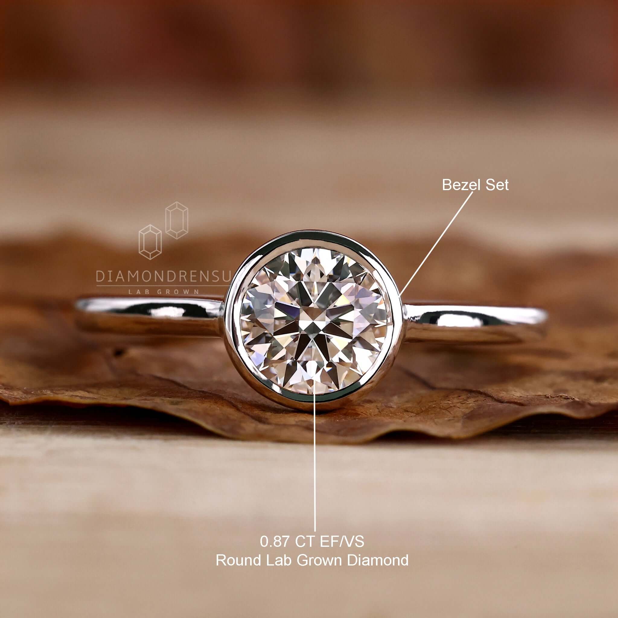 Bezel Set Round Lab Grown Diamond Solitaire Engagement Ring