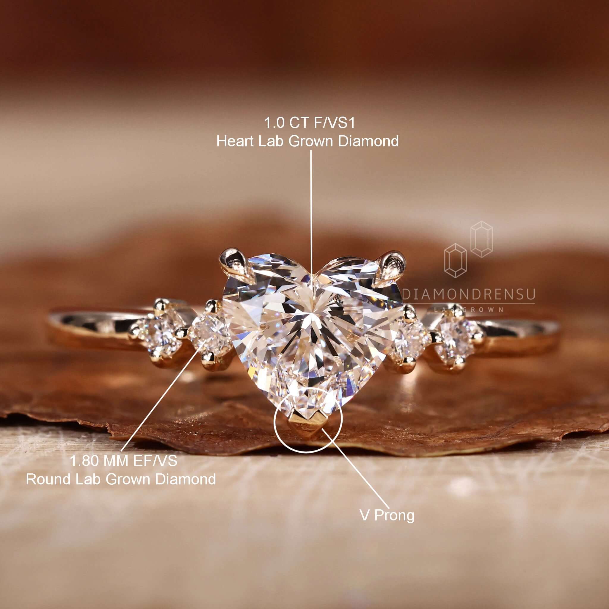 Heart Shaped Diamond Engagement Ring, Lab Grown Diamond Ring
