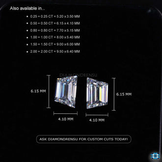Loose moissanite sold in 0.50 to 4.0 TCW under trapezoid cut collection.
