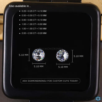 This pair of round rose cut moissanite loose stones offers 0.50 to 4.0 total carat weight.
