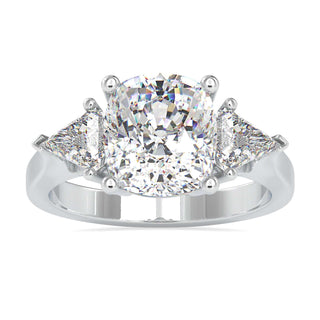 Cushion cut engagement ring with 3 carat cushion cut diamond center
