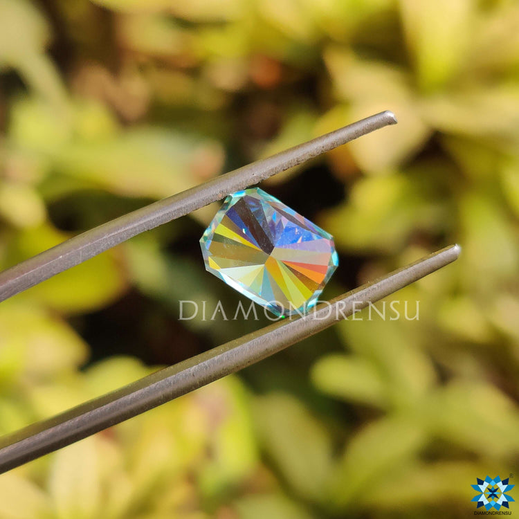 Blue moissanite loose stones in radiant cut style for fine custom jewelry.
