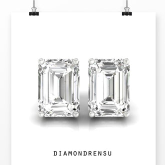 Stunning emerald cut earrings showcasing Lab Grown Diamond in a modern style.
