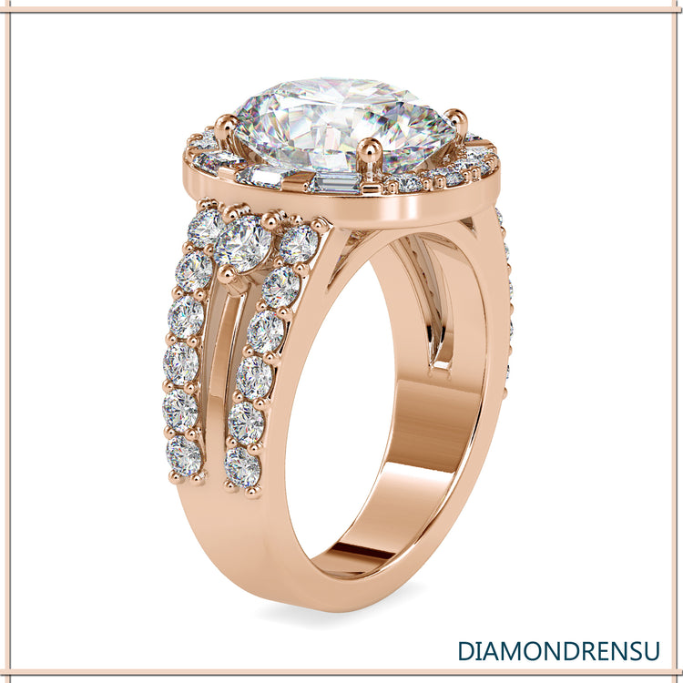 Oval diamond engagement ring featuring a pave ring setting.
