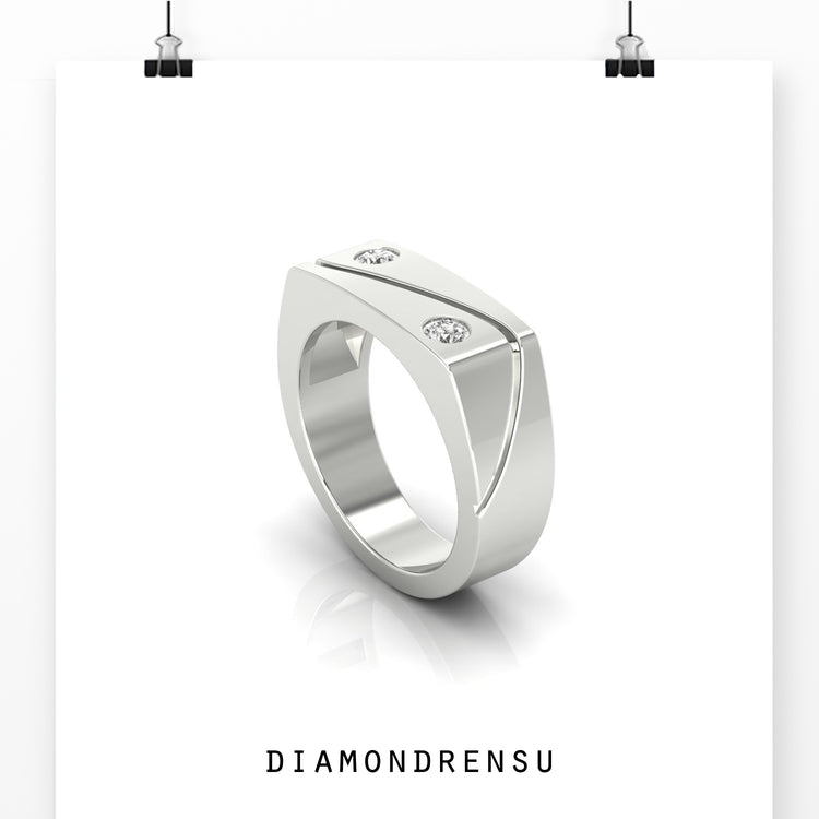 Gold wedding band with two stones, ideal for a modern men’s style.
