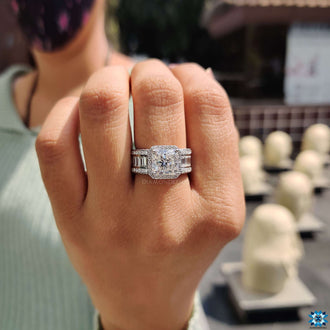 Pave setting on a radiant cut moissanite ring for extra sparkle
