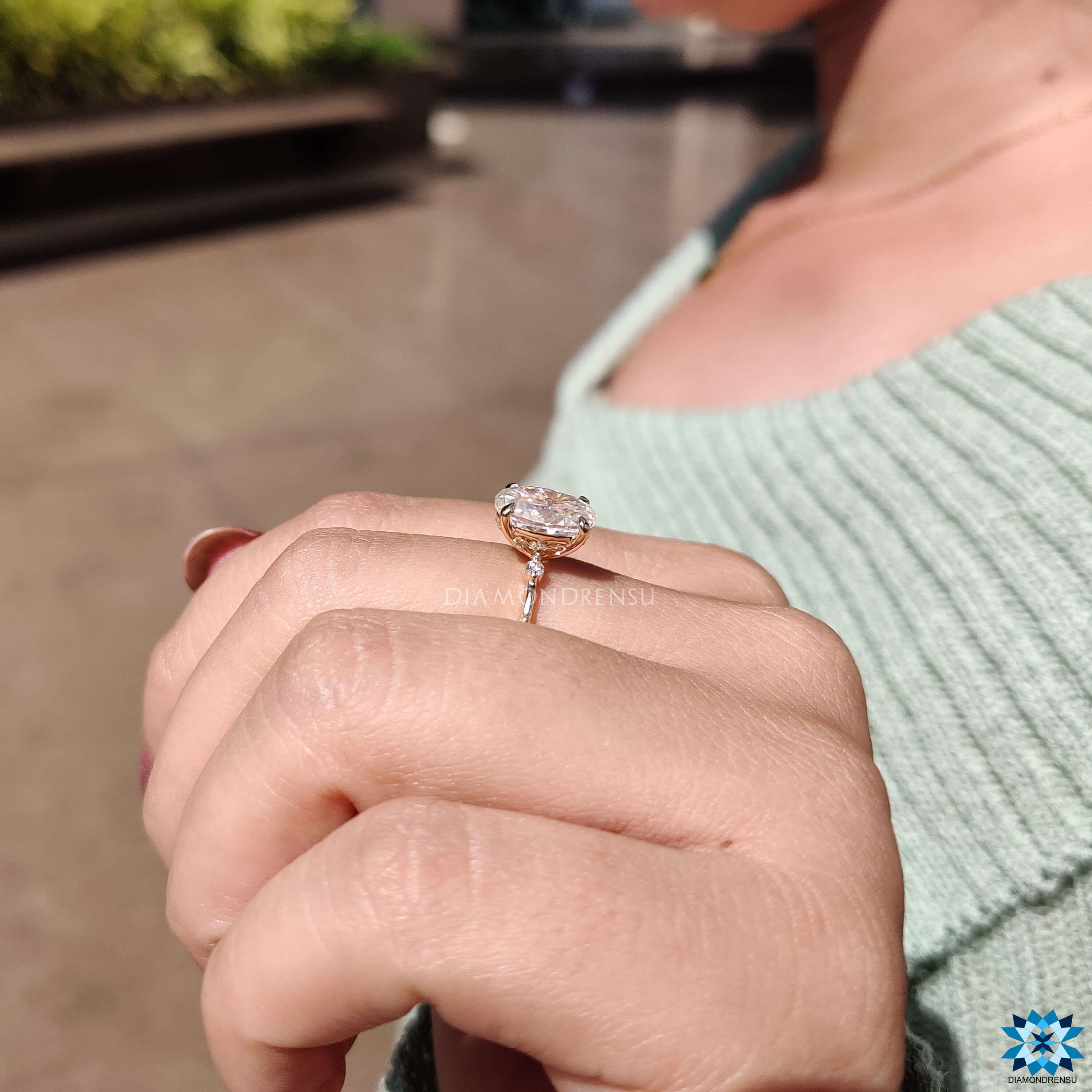 Oval Cut Unique Distance Pave Set Antique Vintage Style Ring