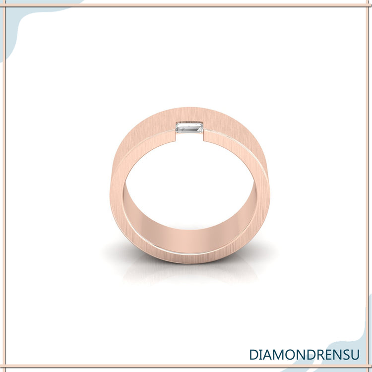 Lab Grown Diamond wedding band with a brushed finish in rose gold.
