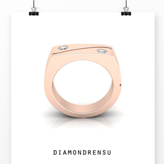 Elegant mens wedding band with two stones and gold design.
