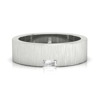 Baguette cut wedding band with a brushed finish for sleek style.
