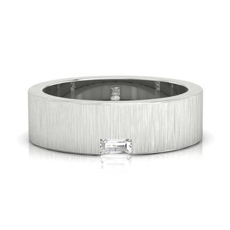 Baguette cut wedding band with a brushed finish for sleek style.
