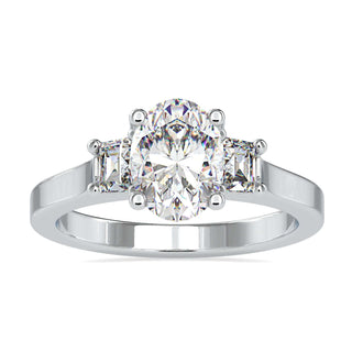 Three Stone Oval Engagement Ring with trapezoid side stones.