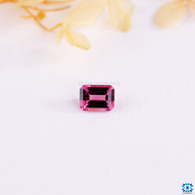 Emerald gemstone cut pink tourmaline gemstone.
