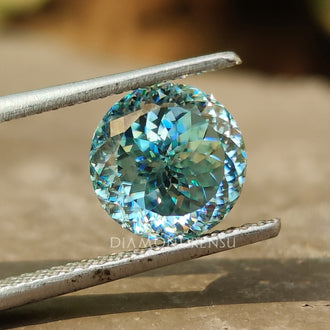 Portuguese cut moissanite shown as a loose stone from Diamondresnu.
