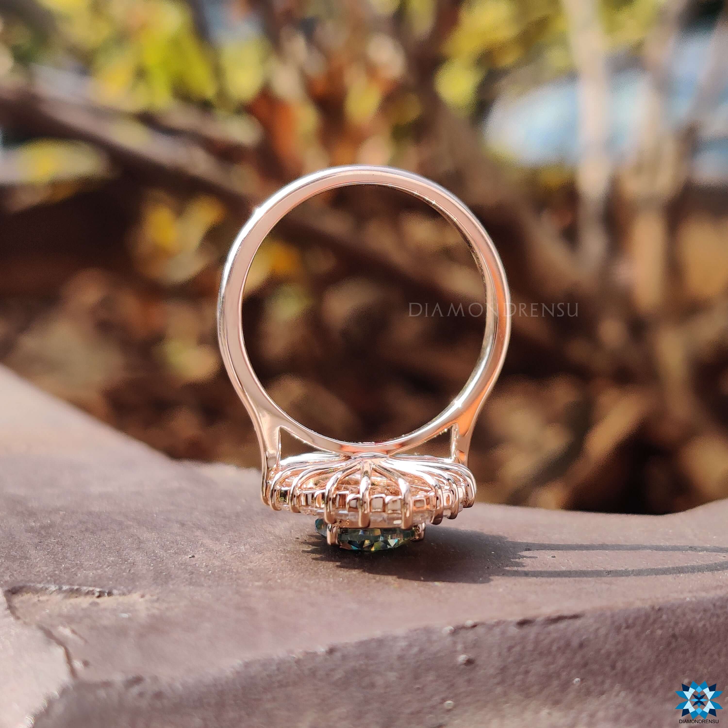 Unique Vintage Moissanite Engagement Ring, Cyan Blue Pear Cut Antique Halo Moissanite Ring