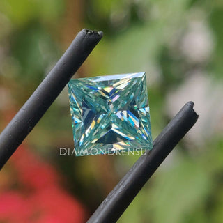 Princess cut moissanite listed as 1.75 carat princess cut moissanite and cyan blue moissanite.
