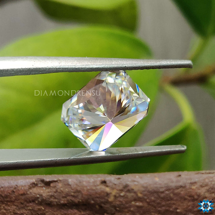 Loose Moissanite stone featured as Radiant Cut ideal for wedding jewelry settings.