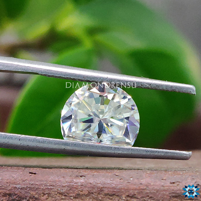 1.90 carat moissanite available in half moon moissanite cut.
