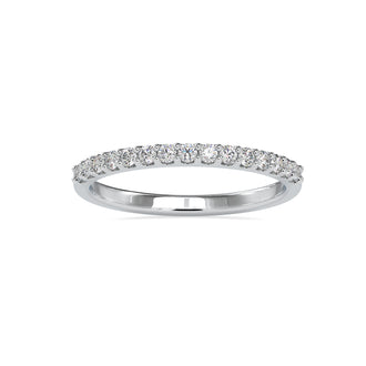 Half diamond wedding band with classic round cut.
