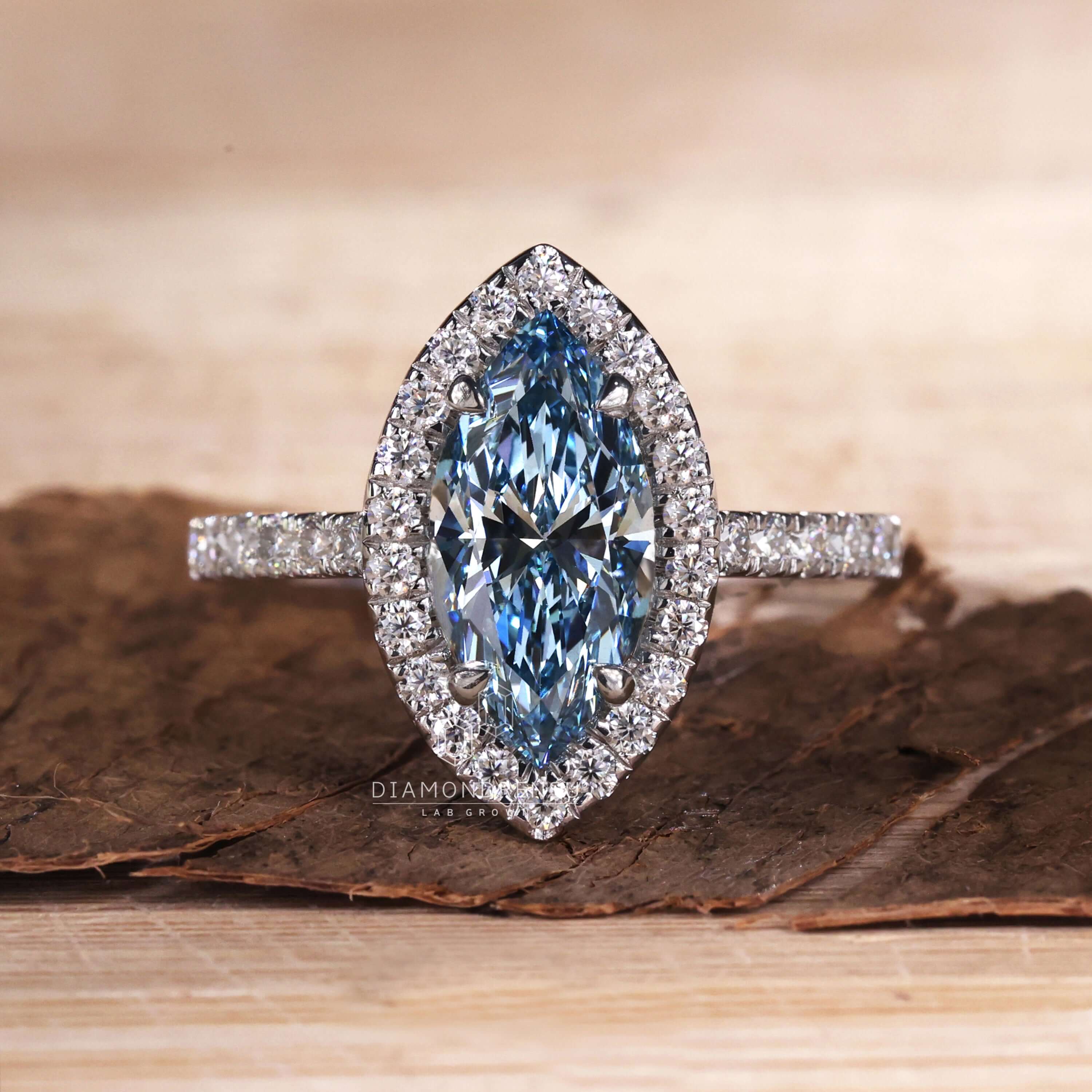 Lab Blue Diamond Rings Blue Marquise Cut Diamond Ring