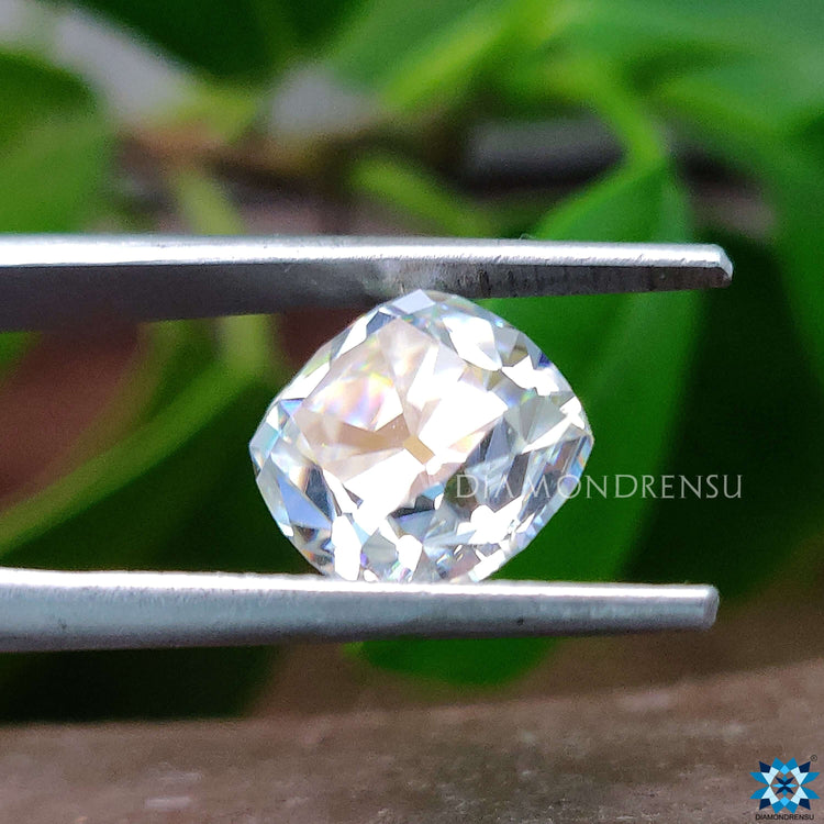 Unique Cushion OMC Cut styled in earrings using Moissanite loose stones by Diamondrensu.