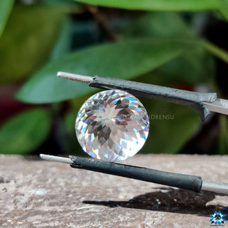 Moissanite loose stone shown in Portuguese cut style.
