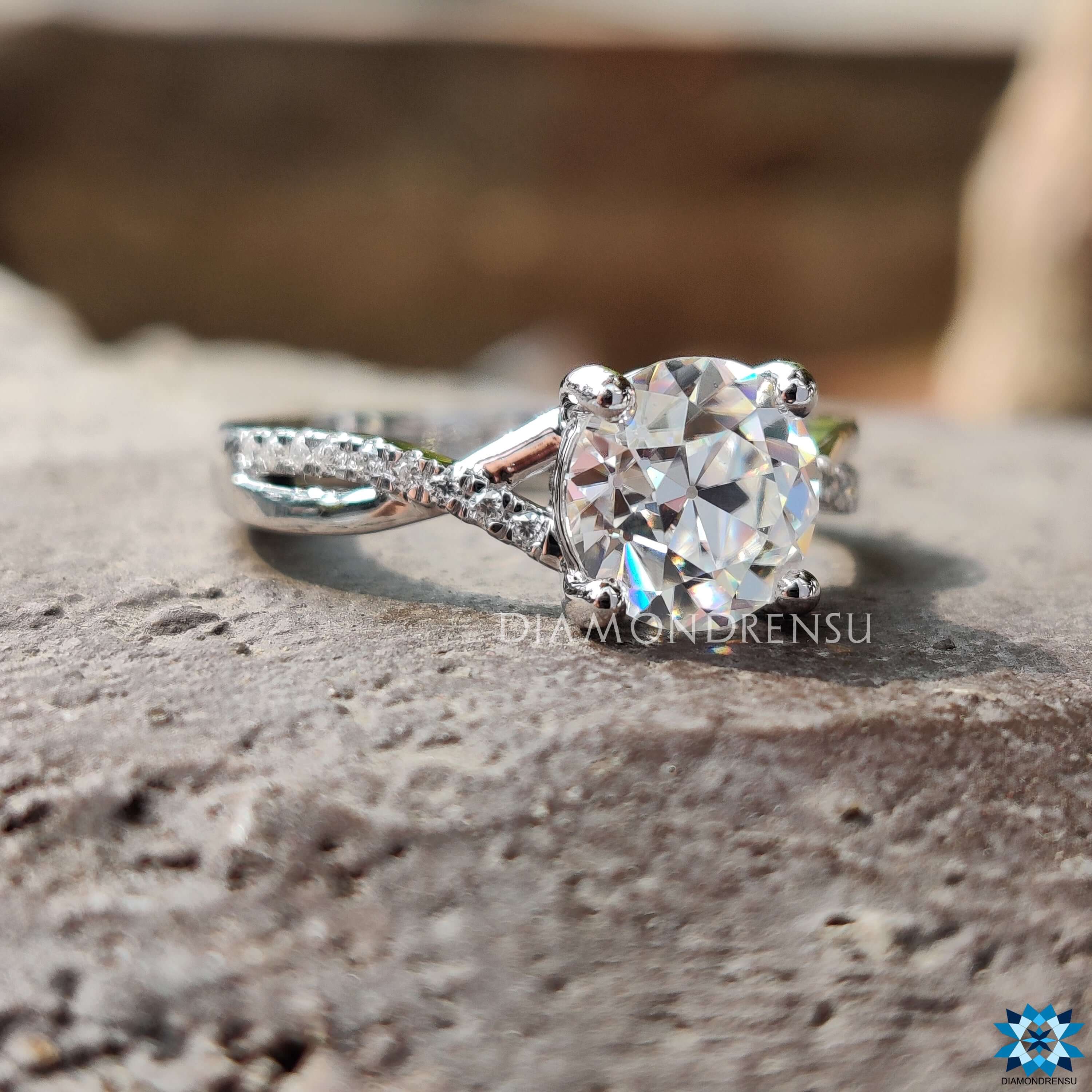 Oec Number R Twisted Contemporary Pave Shank 1.67 TW Round OEC Engagement Ring