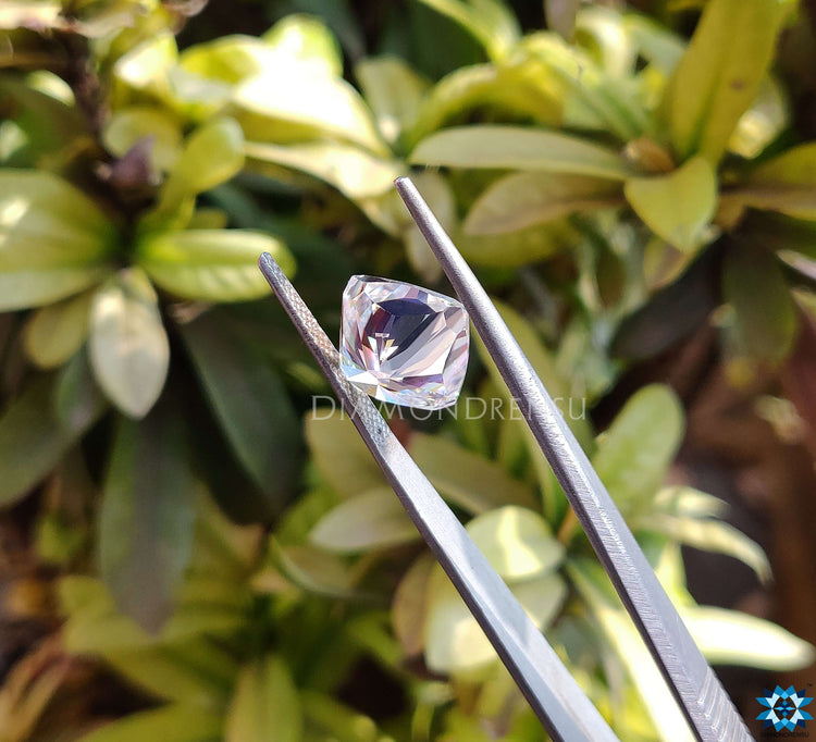 Cushion moissanite designed as a 5.18 carat moissanite loose stone for pendants or rings.
