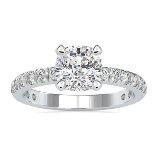 2 carat cushion cut diamond ring with pave setting in rose gold, perfect for engagement.
