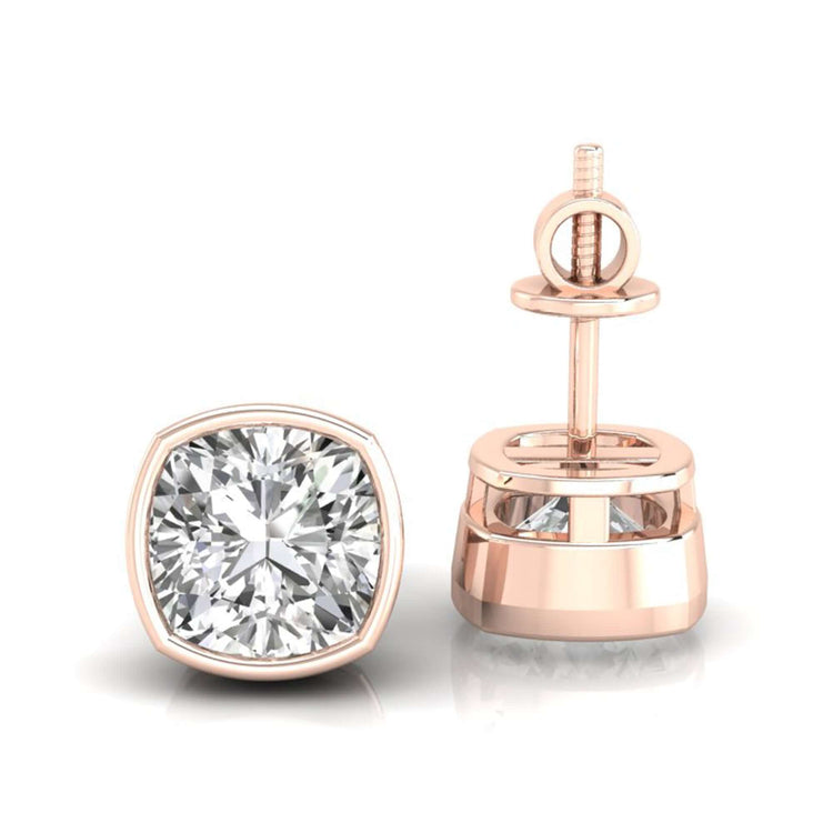 Timeless bezel set diamond stud earrings made with Lab Grown Diamond, IGI certified.
