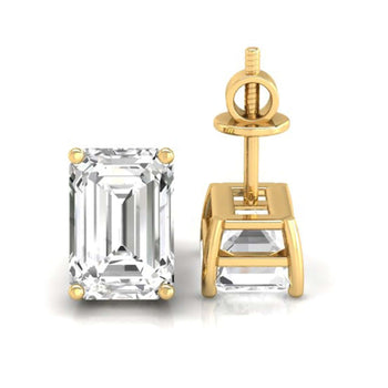 Elegant emerald cut earrings featuring a 4 prong basket setting, perfect for formal events.
