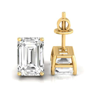 Elegant emerald cut earrings featuring a 4 prong basket setting, perfect for formal events.
