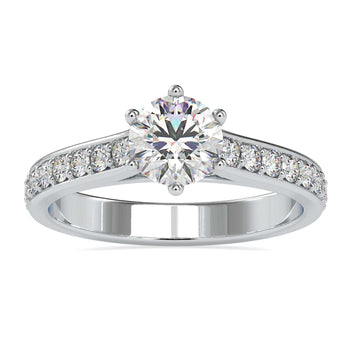 Pave band engagement ring with round diamond and pave setting