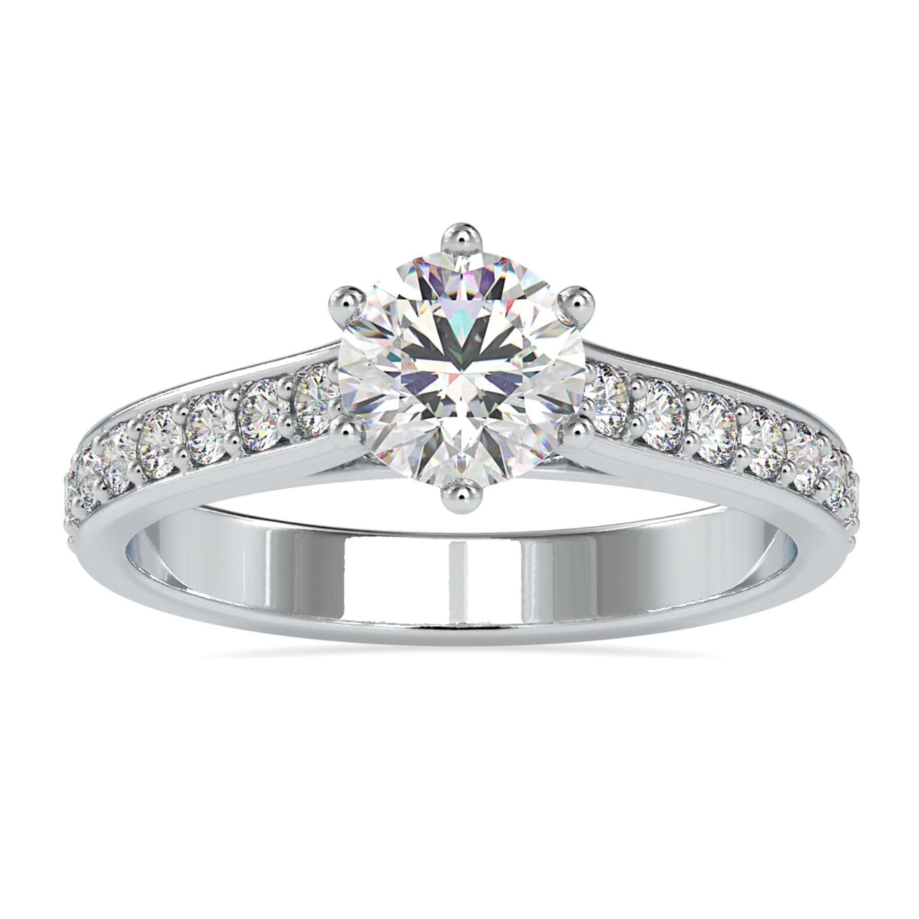 1.26 TCW Round Cut Cathedral Pave Set Moissanite Engagement Ring